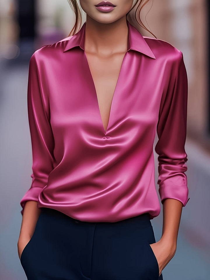Kyrra – Bluză Elegantă Din Satin Cu Decolteu în V