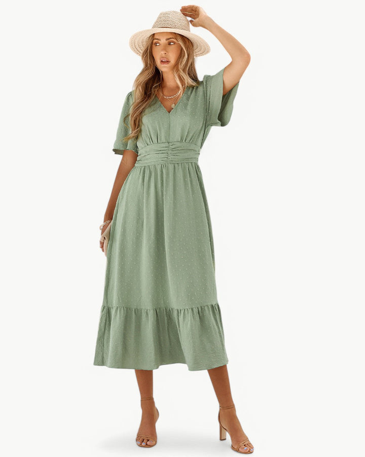 Rameena - Rochie Elegantă Cu decolteu In V Si Mâneci Scurte