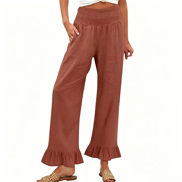 Moriom - Pantaloni De Casă Din Bumbac În Stil Boho, Cu Volane