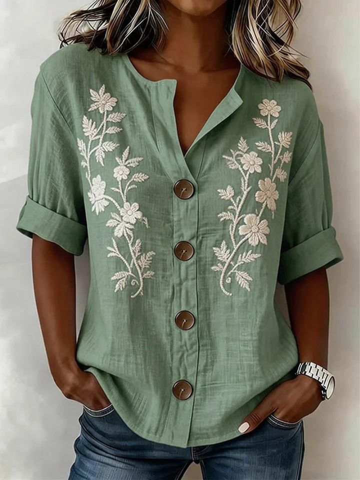 Saleena – Bluză Elegantă Cu Broderie Florală