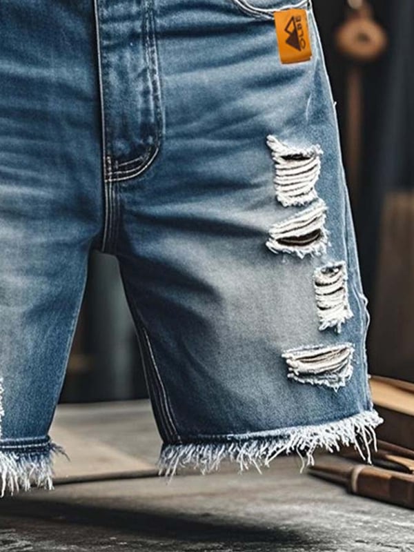 Pantaloni Scurți Din Denim Funcționali Vintage Pentru Bărbați Cu Aspect Rupt