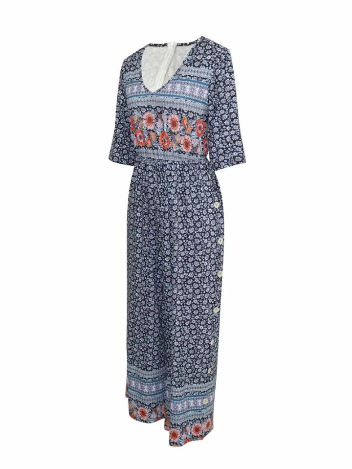 Nerina - Vintage Boho Salopetă Cu Floral Imprimare