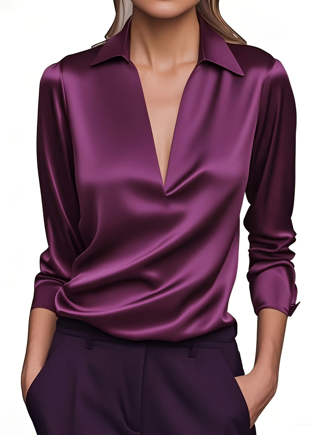 Kyrra – Bluză Elegantă Din Satin Cu Decolteu în V