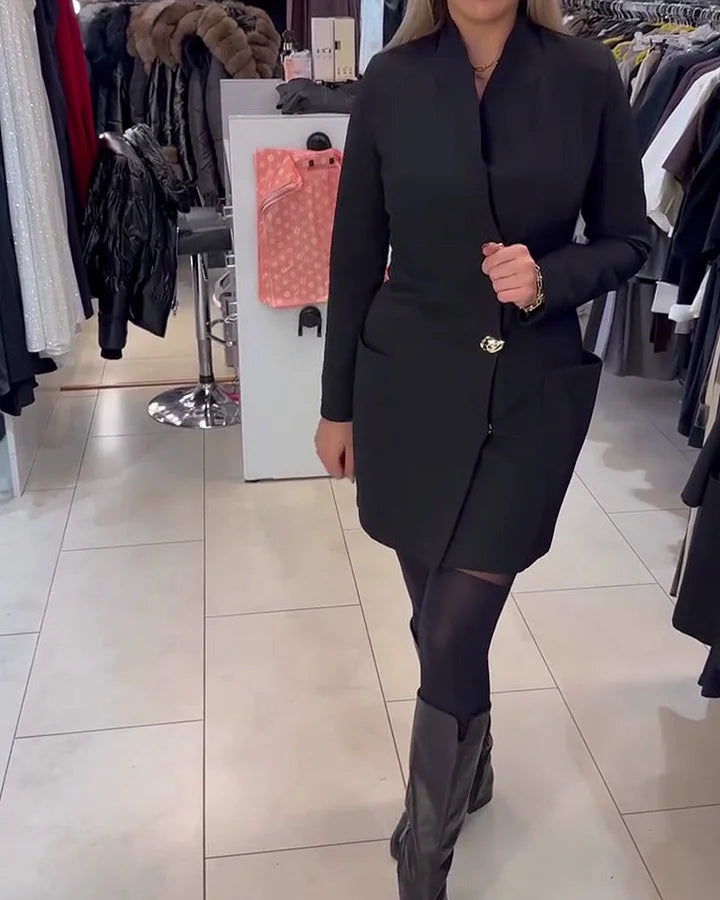 Shireen - Rochie Cu Guler în Picioare și Nasturi Metalici