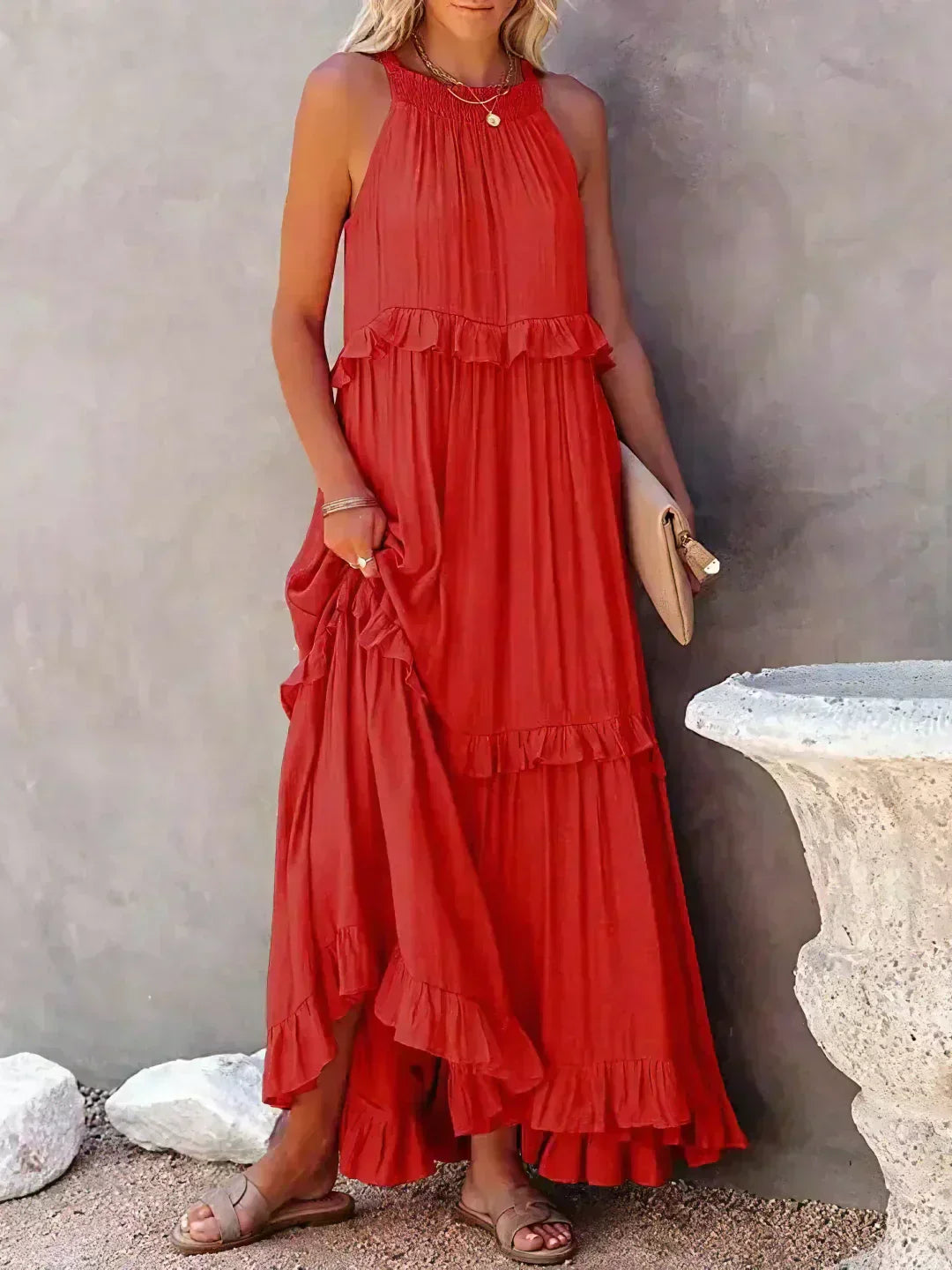 Hayley - Rochie Elegantă Fără Mâneci Cu Volane