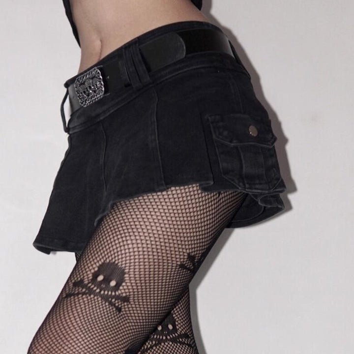 Linda - Fustă Mini Din Denim Plisată, Cu Curea