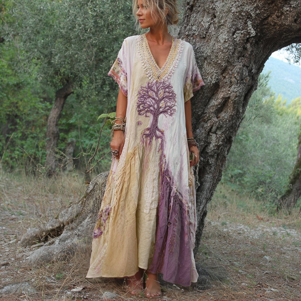 Winifred - Rochie Cu Mâneci Scurte In Stil Retro Cu Copaci