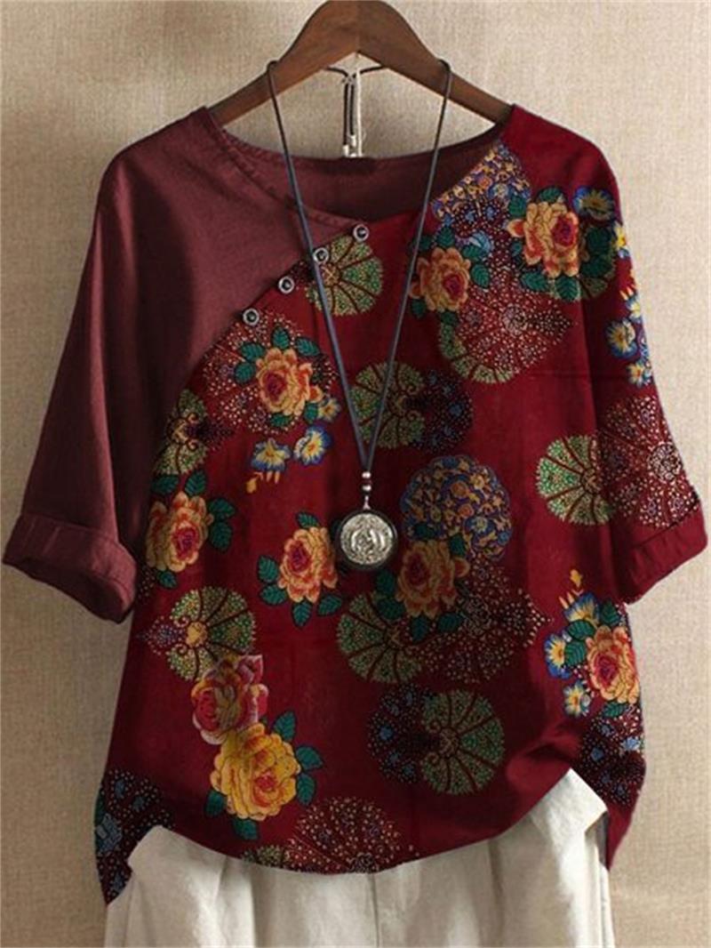 Adoria - Bluză Cu Imprimeu Floral Boho și Nasturi