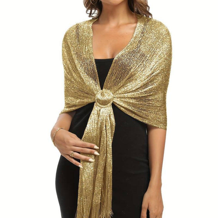 Shoshana - Șal Decorativ Elegant Cu Franjuri Din Dantelă și Eșarfe Metalice