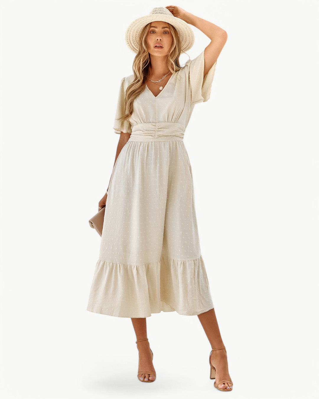 Rameena - Rochie Elegantă Cu decolteu In V Si Mâneci Scurte