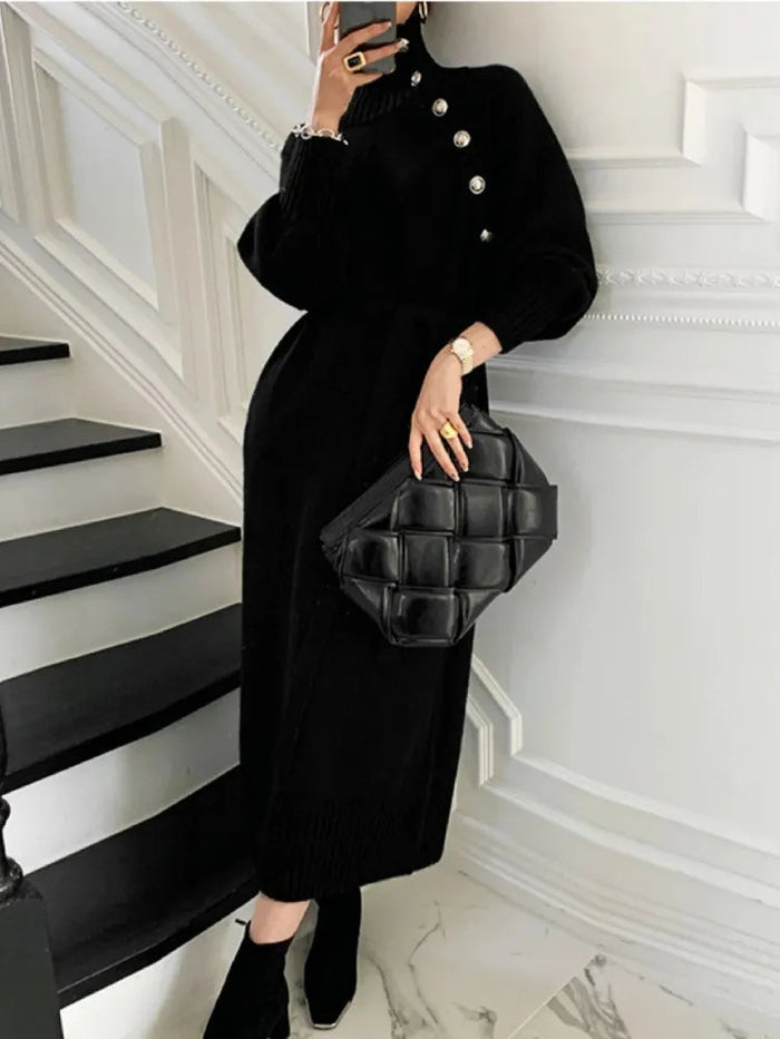 Nassra - Rochie Elegantă Cu Guler Rulat