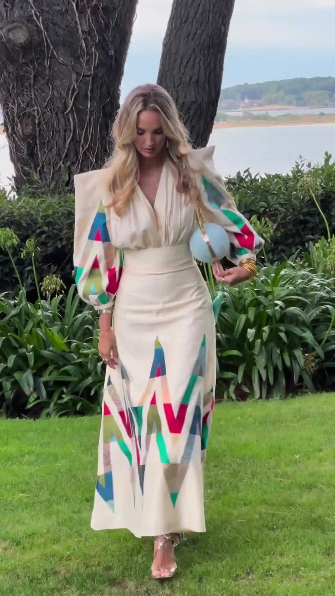 Eleni - Set din 2 Piese cu Decolteu în V și Imprimeu