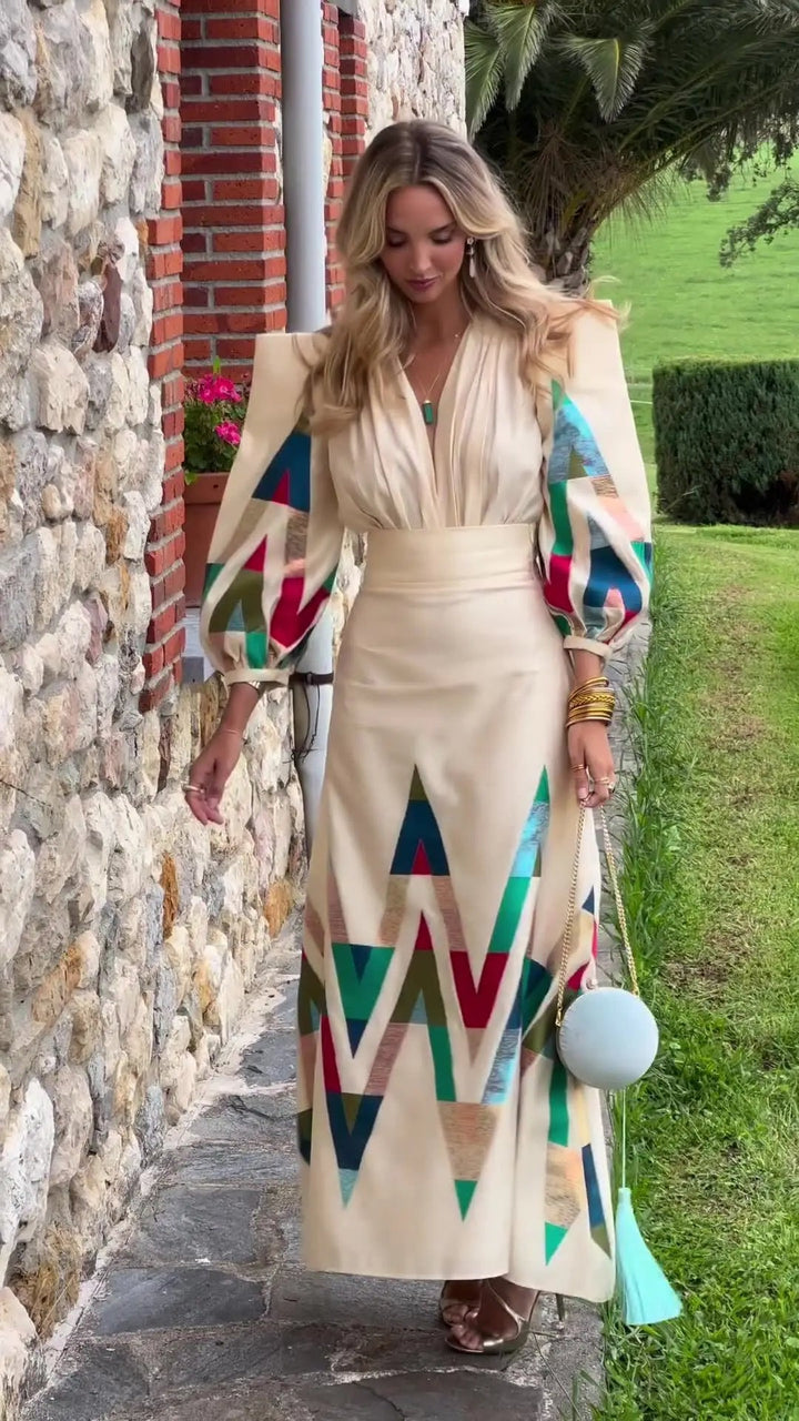 Eleni - Set din 2 Piese cu Decolteu în V și Imprimeu