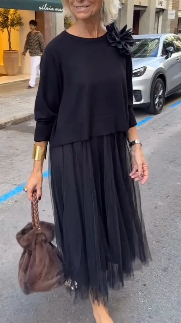 Efrata - Rochie Fermecătoare Din Satin cu Pulover Tricotat