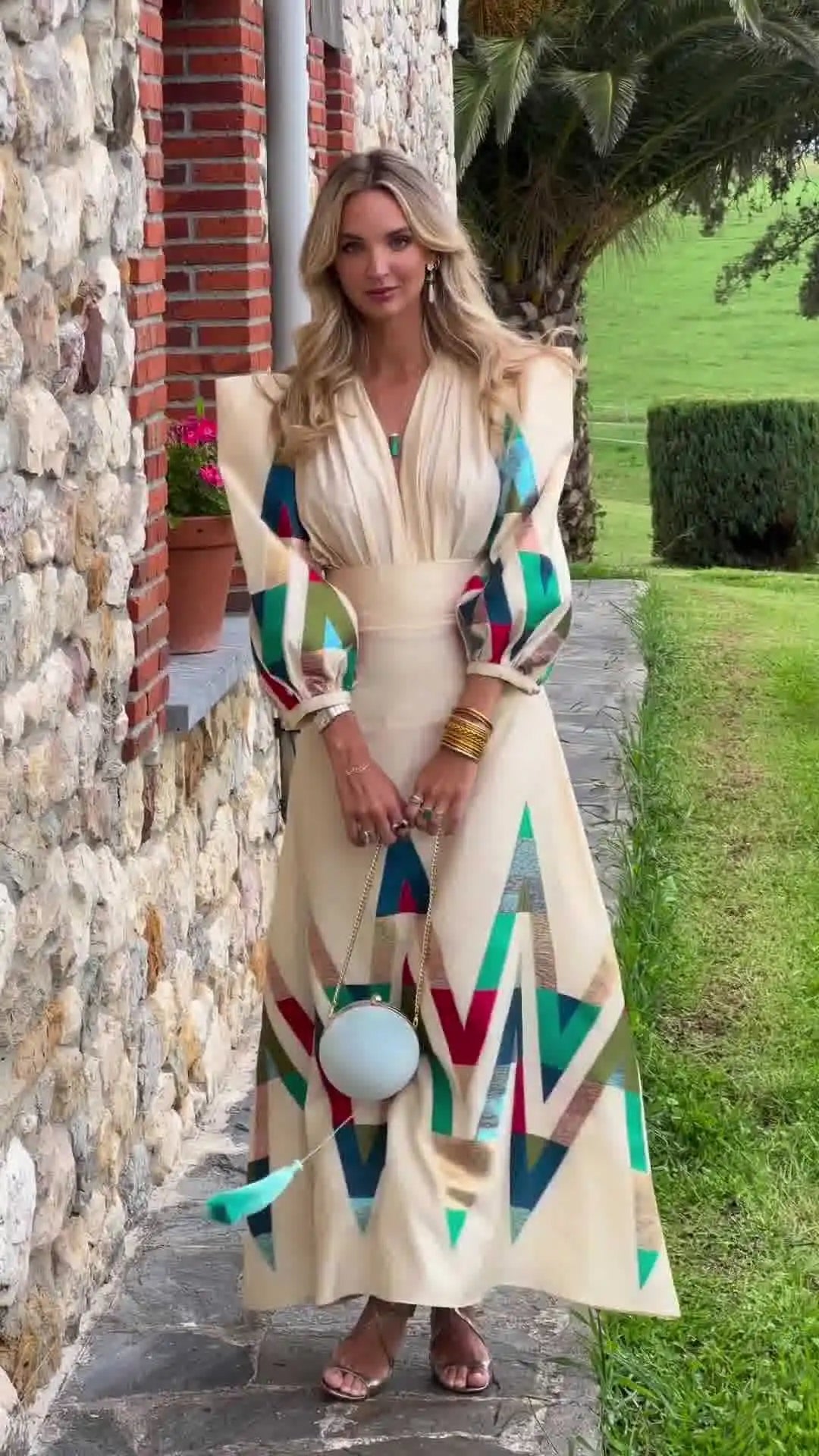 Eleni - Set din 2 Piese cu Decolteu în V și Imprimeu