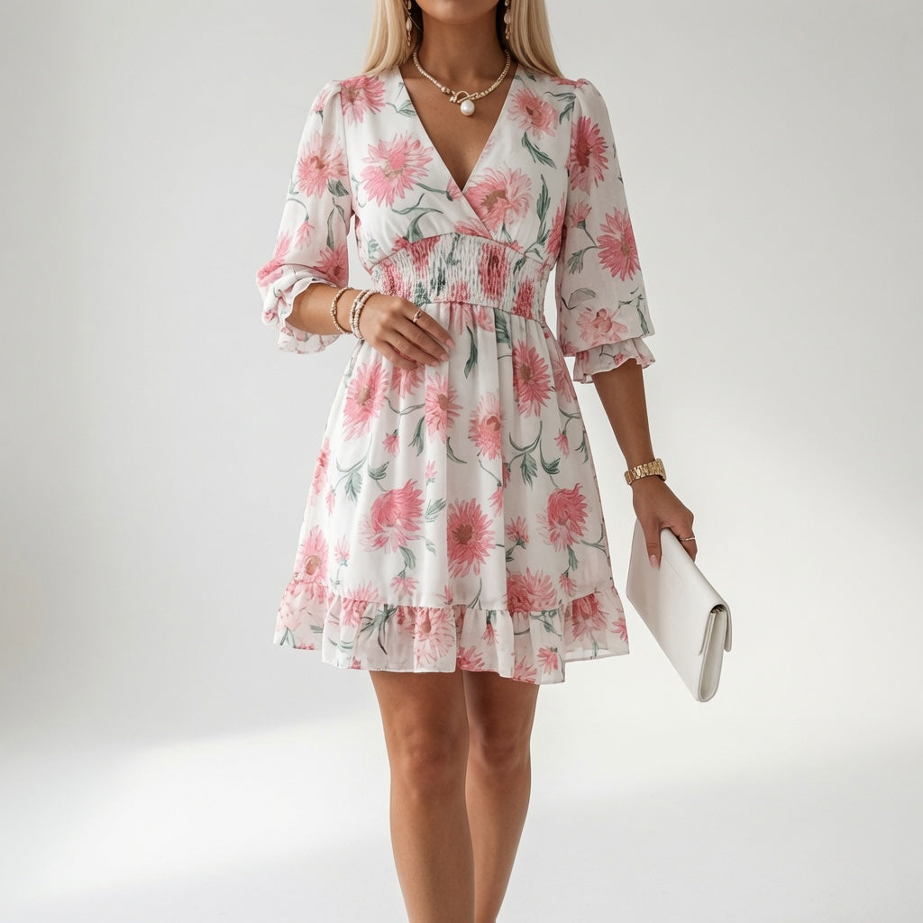 Shilaa – Rochie Mini Cu Imprimeu Floral Și Talie Strânsă