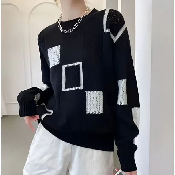 Raschele - Pulover Tricotat Cu Modelul Geometrică Patchwork