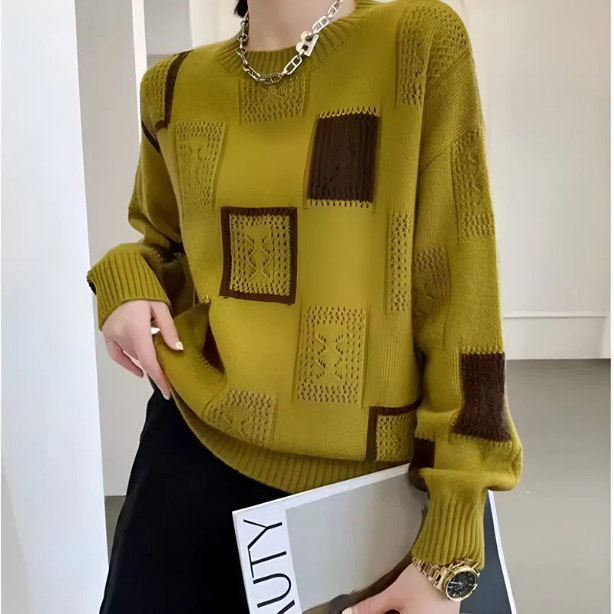 Raschele - Pulover Tricotat Cu Modelul Geometrică Patchwork