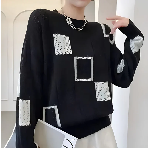 Raschele - Pulover Tricotat Cu Modelul Geometrică Patchwork