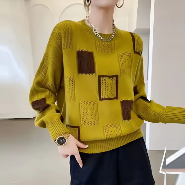 Raschele - Pulover Tricotat Cu Modelul Geometrică Patchwork