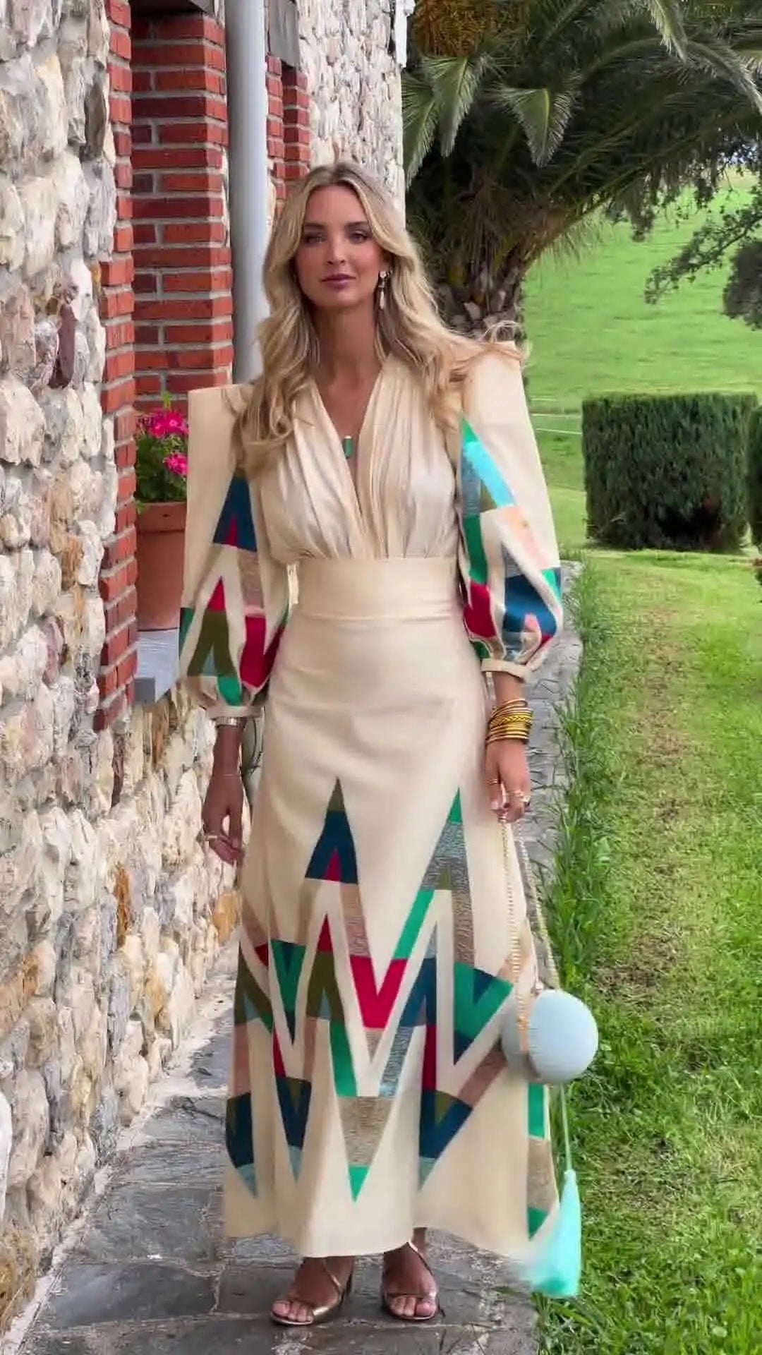 Eleni - Set din 2 Piese cu Decolteu în V și Imprimeu