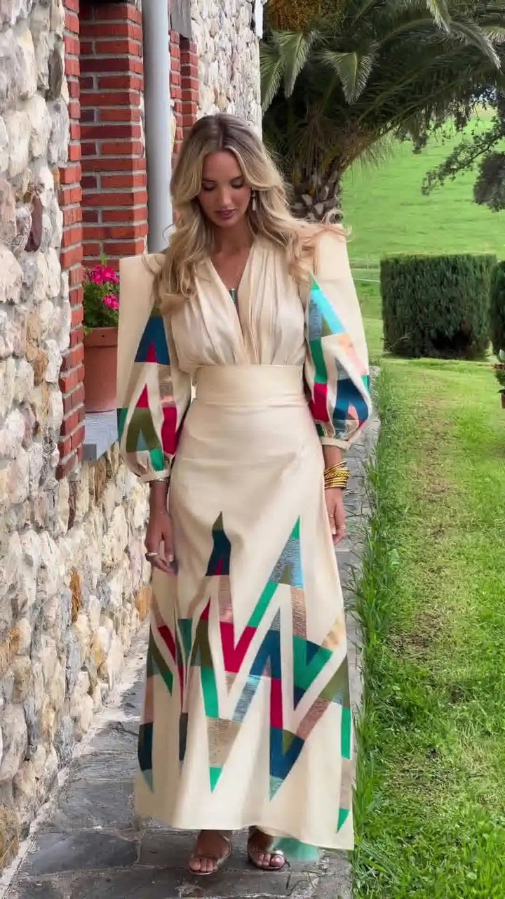 Eleni - Set din 2 Piese cu Decolteu în V și Imprimeu