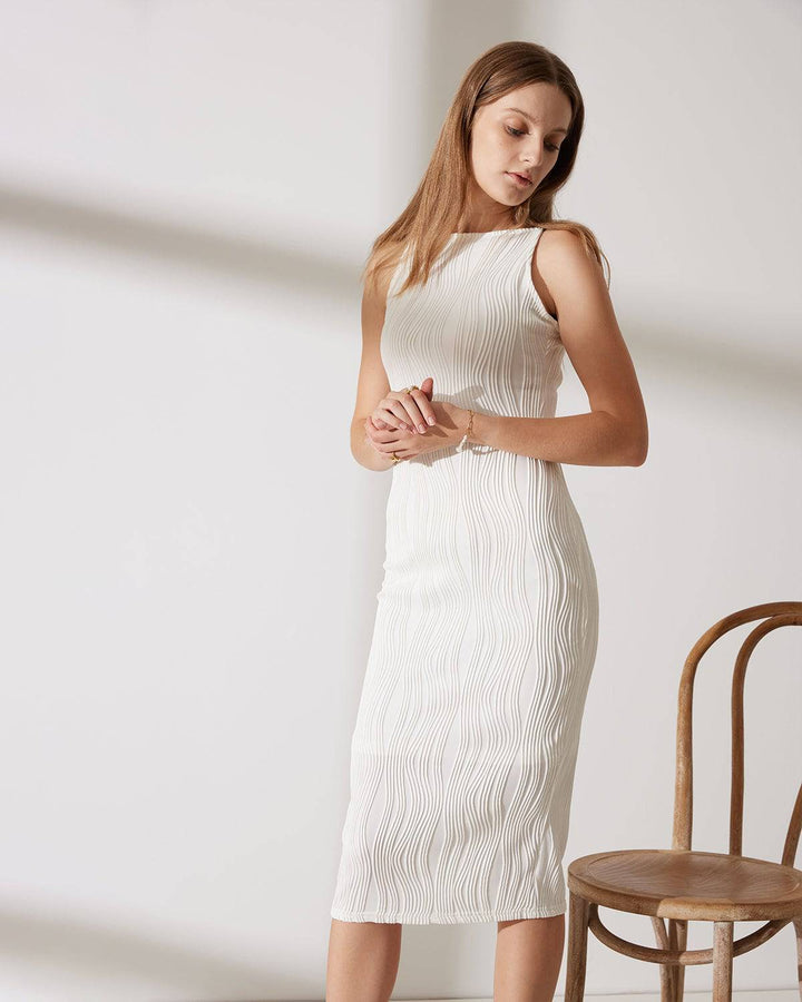 Simonen - Rochie MIDI Fără Mâneci Pearl Wave