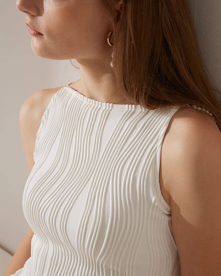 Simonen - Rochie MIDI Fără Mâneci Pearl Wave