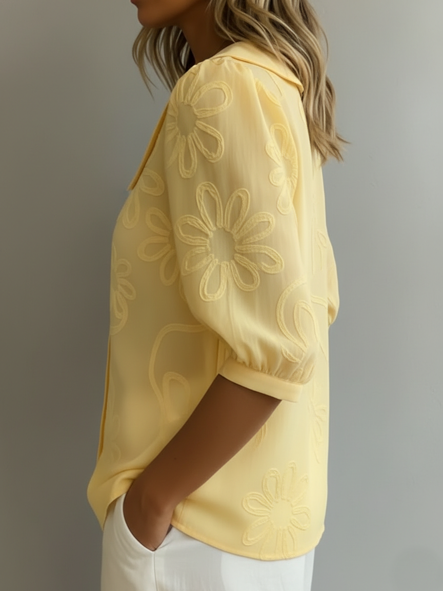 Blerta – Bluză Cu Imprimeu Floral și Eleganță Naturală