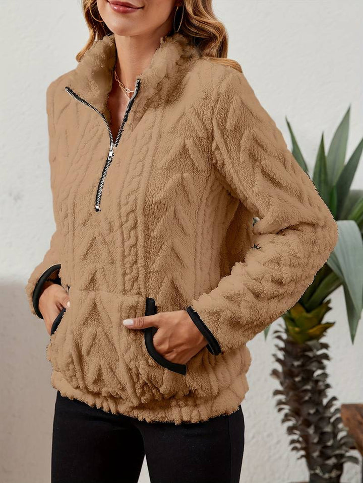Naama - Pulover Elegant cu Jumătate de Fermoar și Buzunar