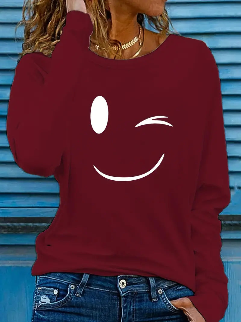 Odalina - Tricou Cazual Cu Imprimeu Smiley Cu Ochiul