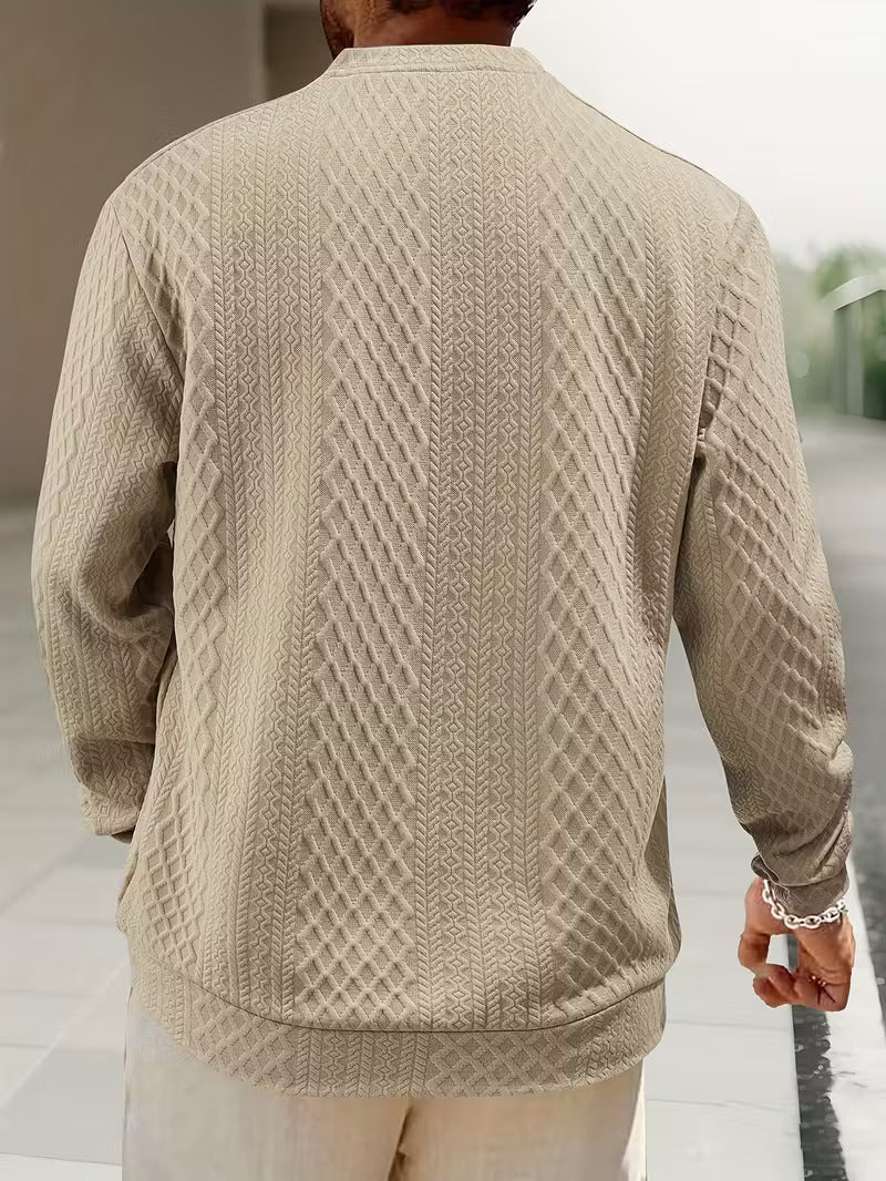 Mathew – Pulover Henley Cu Mâneci Lungi, Tricotat Geometrică