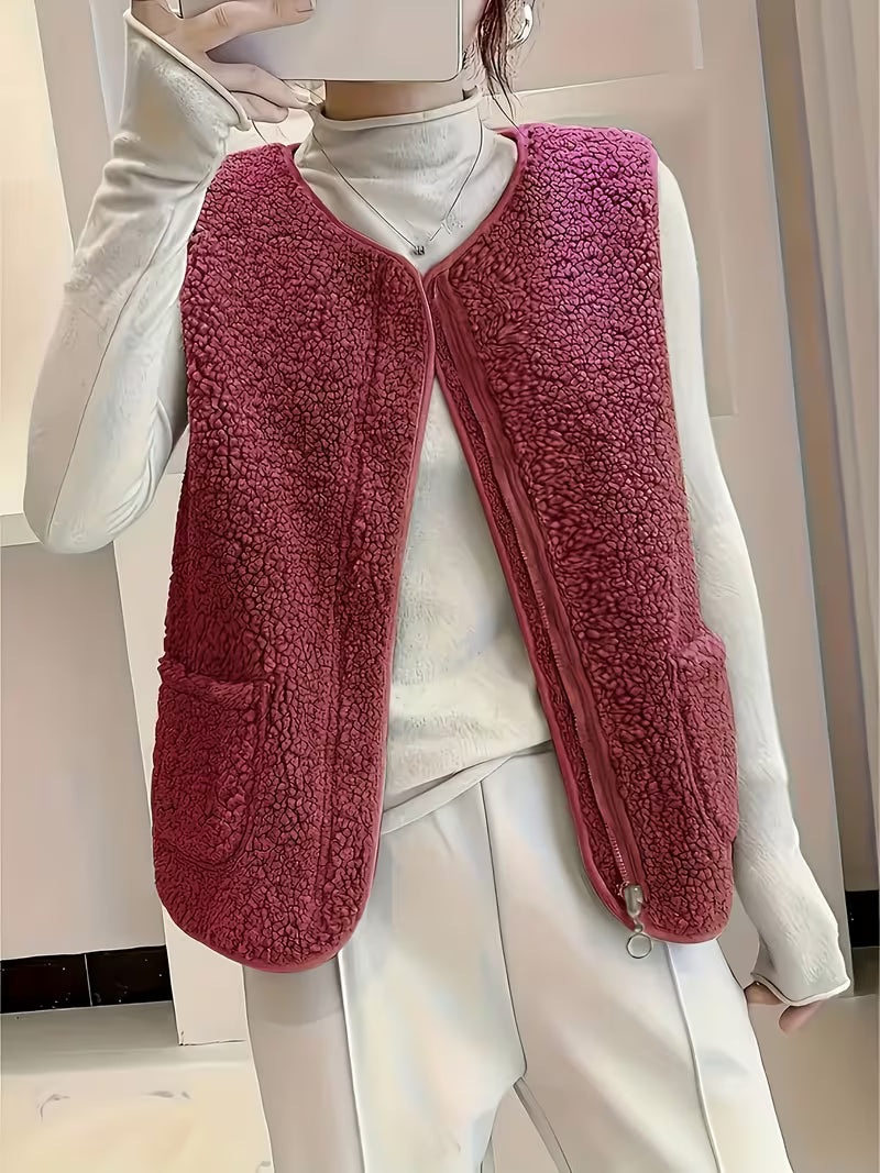 Miona – Vestă Din Fleece Moale, Cu Buzunare