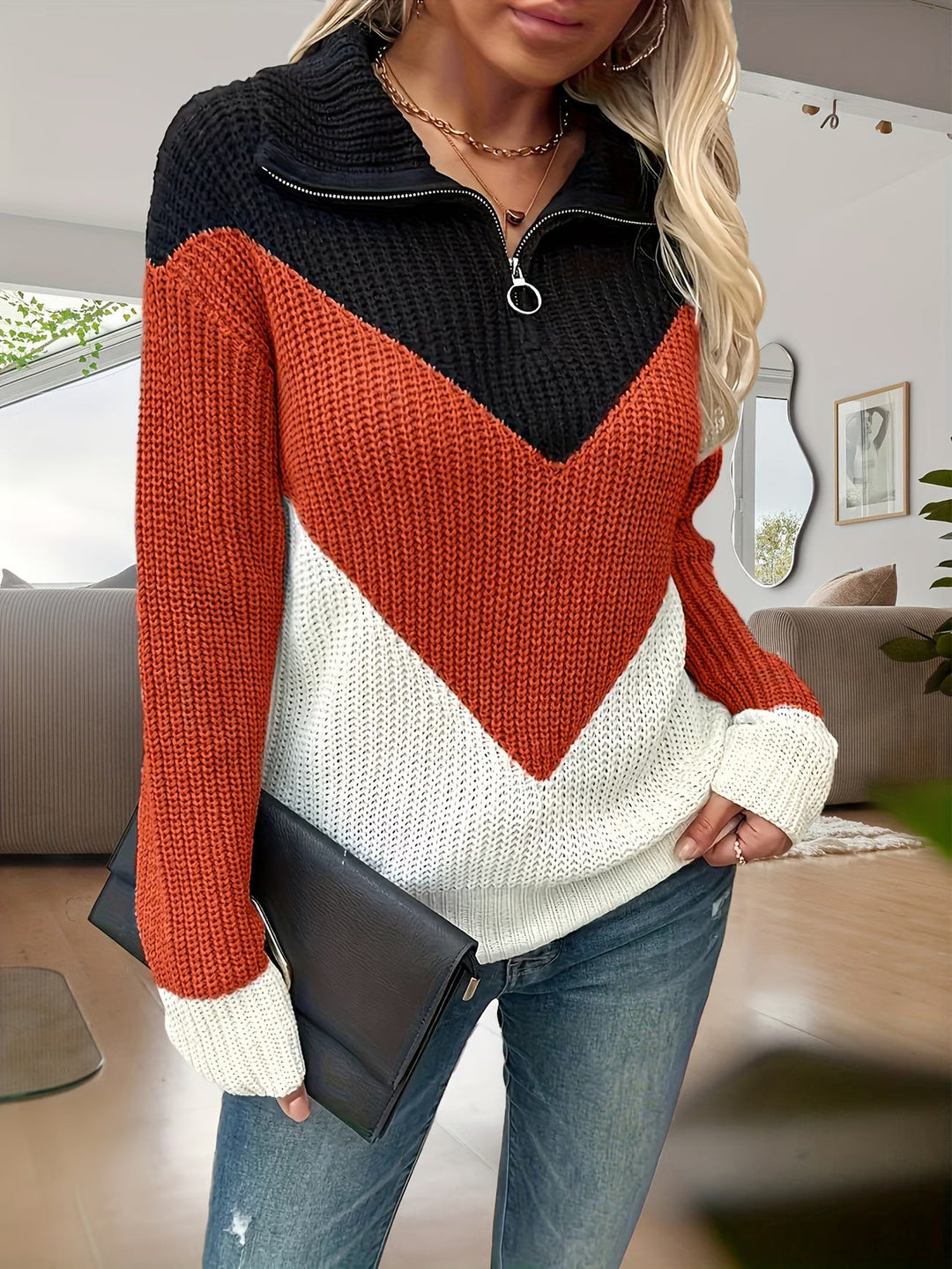 Fagina – Pulover Elegant Tricotat, Cu Fermoar PE Jumătate