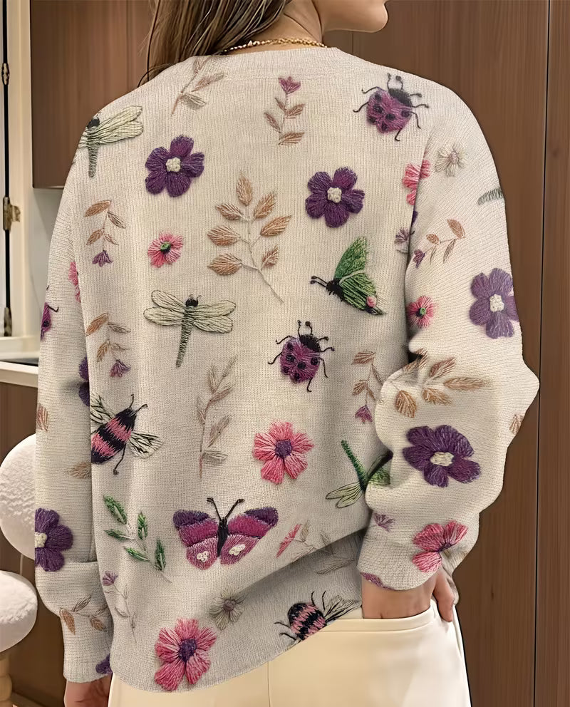 Nigella – Pulover Casual Cu Imprimeu Floral Și Cu Insecte