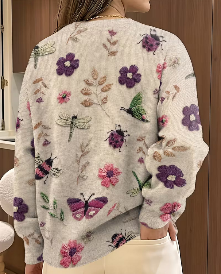 Nigella – Pulover Casual Cu Imprimeu Floral Și Cu Insecte