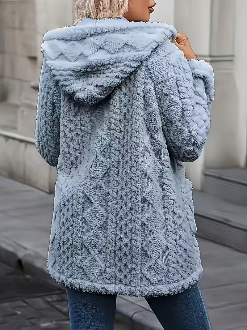 Elima – Cardigan Cu Glugă, Din Pluș, Cu Fermoar, PE Ambele Părți
