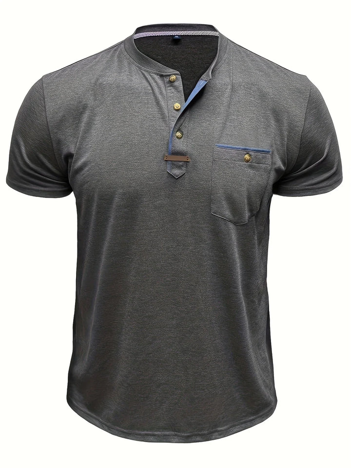 Saxon - Tricou Elegant Cu Guler Rotund și Buzunar