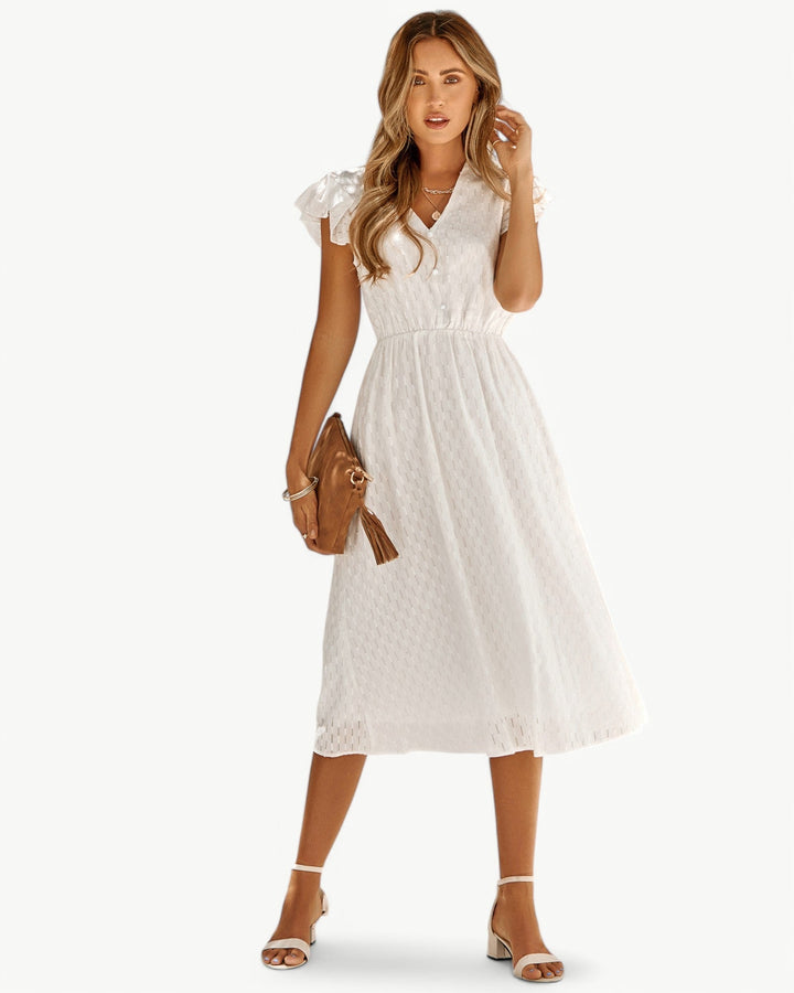 Julieta - Rochie Midi Cu Mâneci Cu Volane