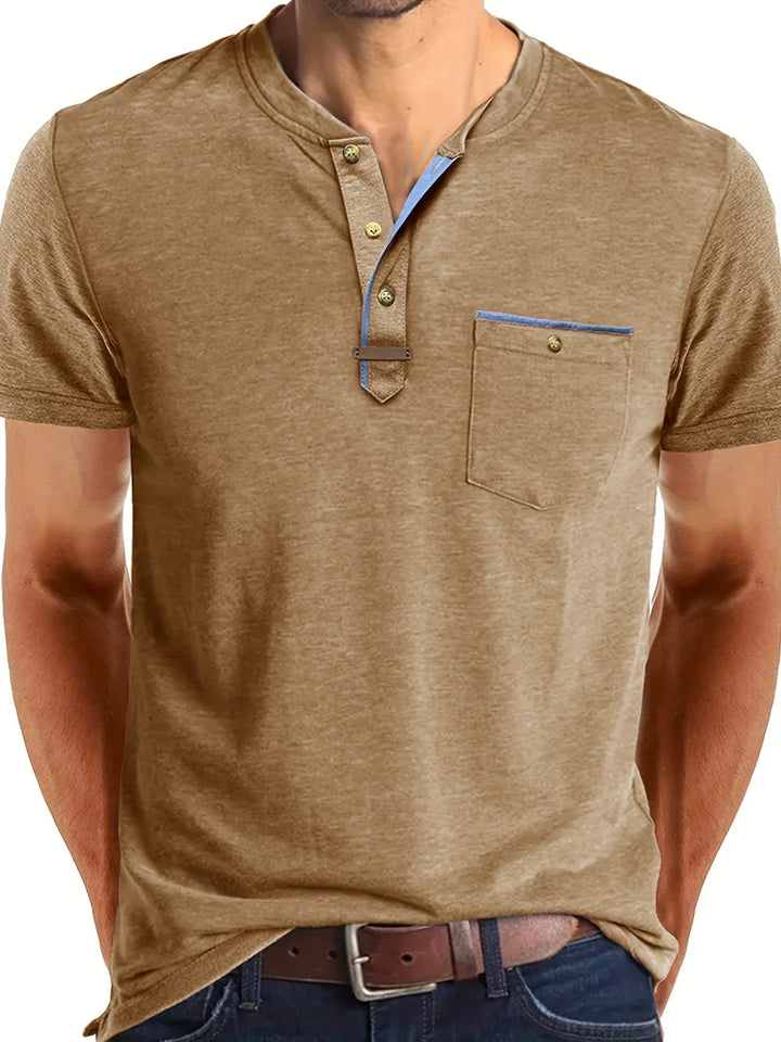 Saxon - Tricou Elegant Cu Guler Rotund și Buzunar