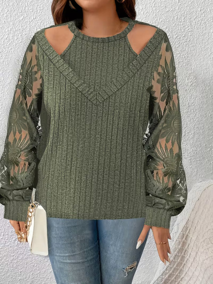 Suchinda - Tricou Cu Mâneci Lungi, Cu Șireturi Și Două Straturi De Dantelă
