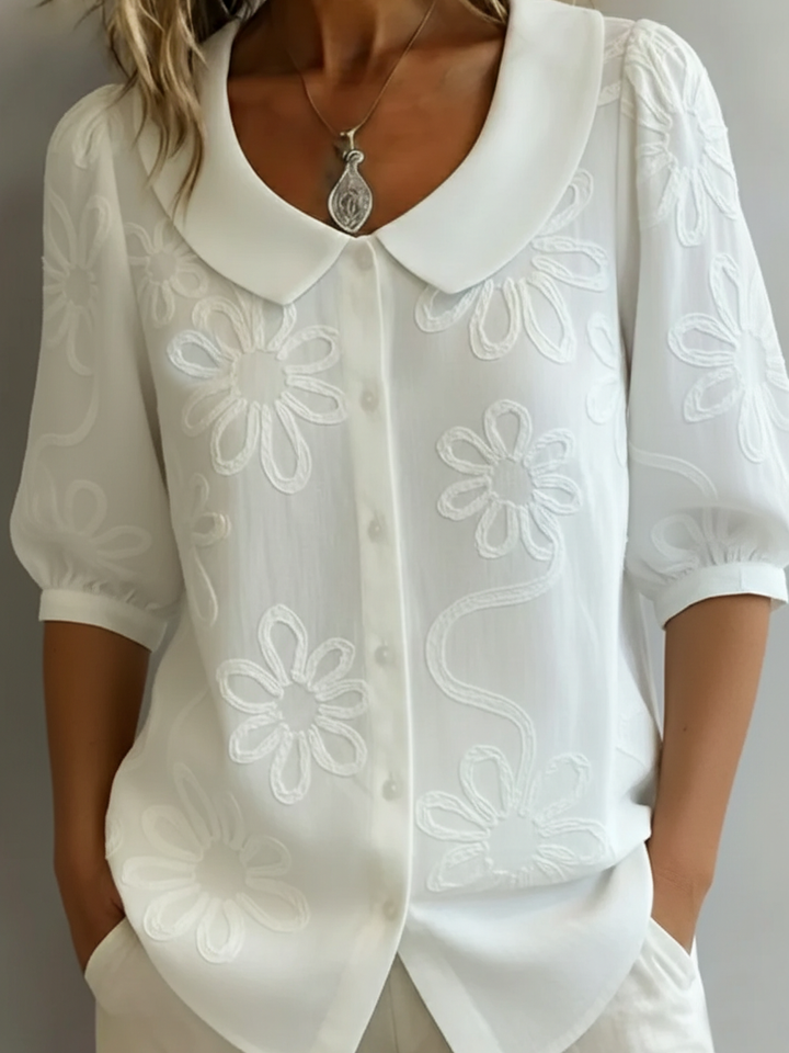 Blerta – Bluză Cu Imprimeu Floral și Eleganță Naturală