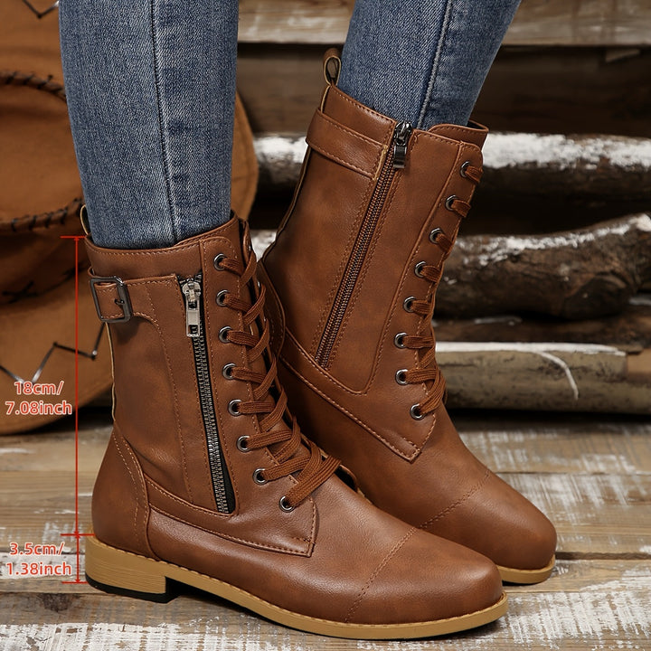 Kareema - Cizme Confortabile Din Piele Cu Fermoar Lateral