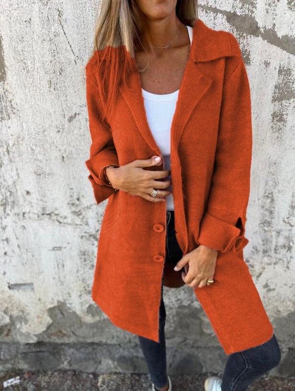 Baylea - Palton Lung Casual Din Lână Cu Un Singur Rând De Nasturi și Revere
