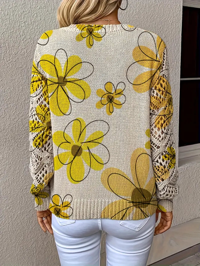 Marzena - Pulover Elegant Cu Mâneci Lungi și Imprimeu Floral