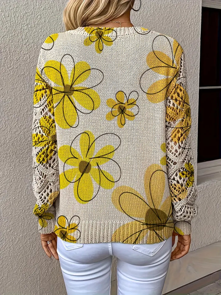 Marzena - Pulover Elegant Cu Mâneci Lungi și Imprimeu Floral