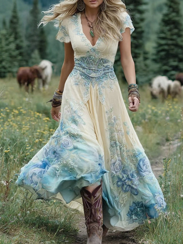 Marcina - Rochie Maxi Eleganță Cu Nuanțe De Floare