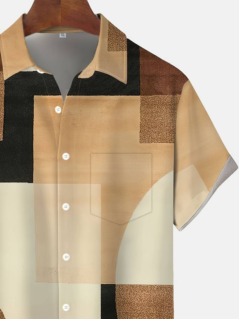 Boucher - Cămașă Cu Mâneci Scurte Și Imprimeu Geometric Vintage Cu Nasturi