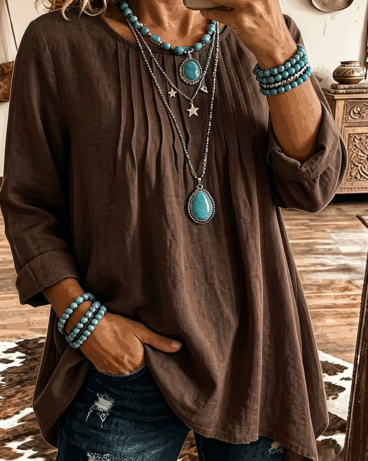 Taireen – Bluză Tunică Plisată în Stil Boho