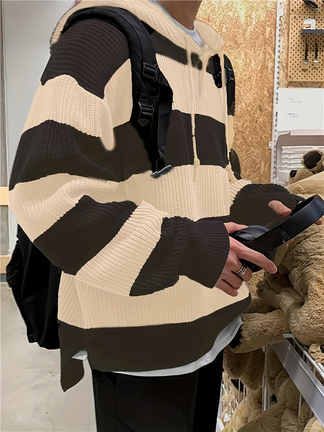 Tenzin - Hanorac Cu Glugă Din Tricot Cu Dungi Oversized